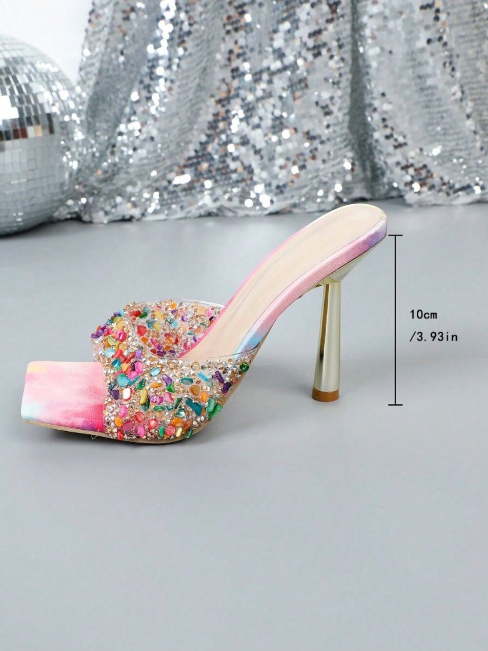 Pink Elegant Women's Crystal Embellished High Heel Sandals - Picture 3 of 7